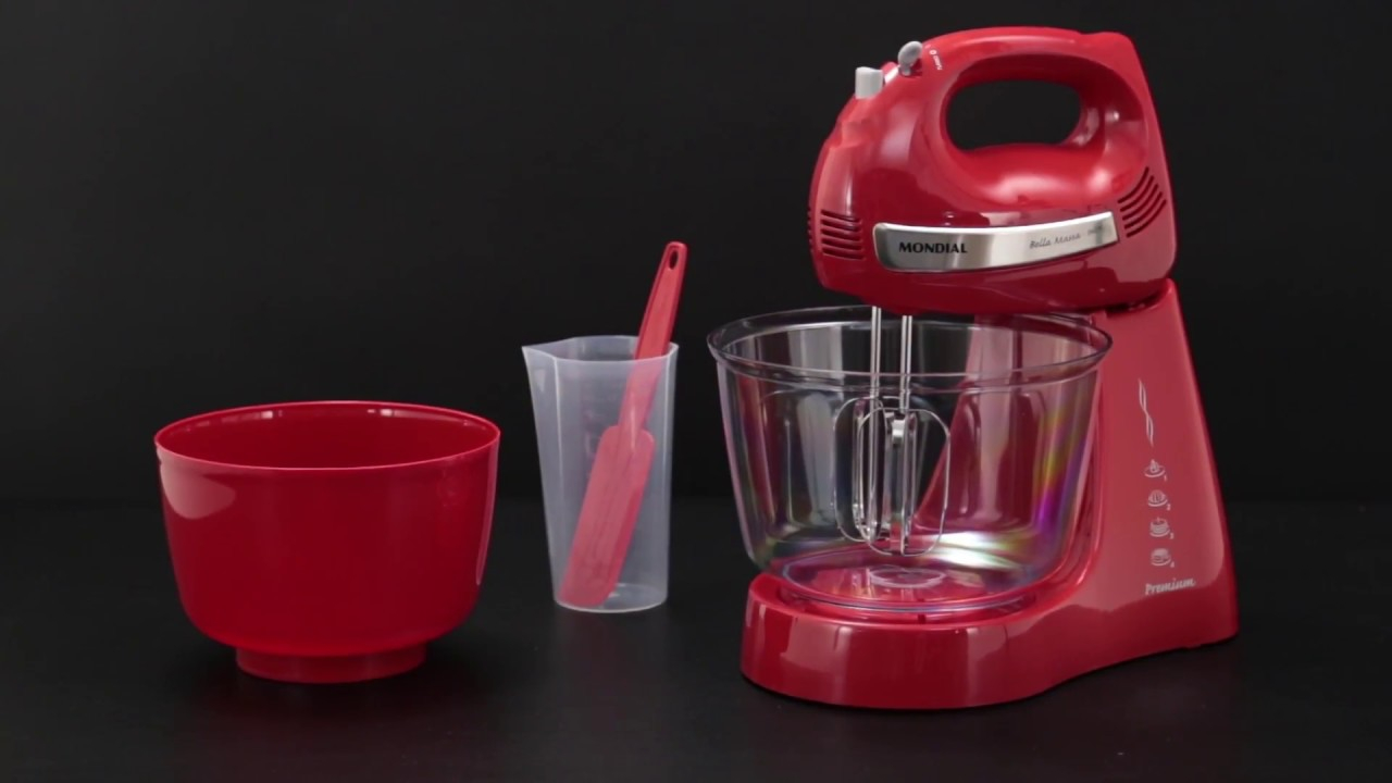 Batedeira Mondial Premium Bella Massa Inox B-29 NP com 4 Velocidades – Vermelha